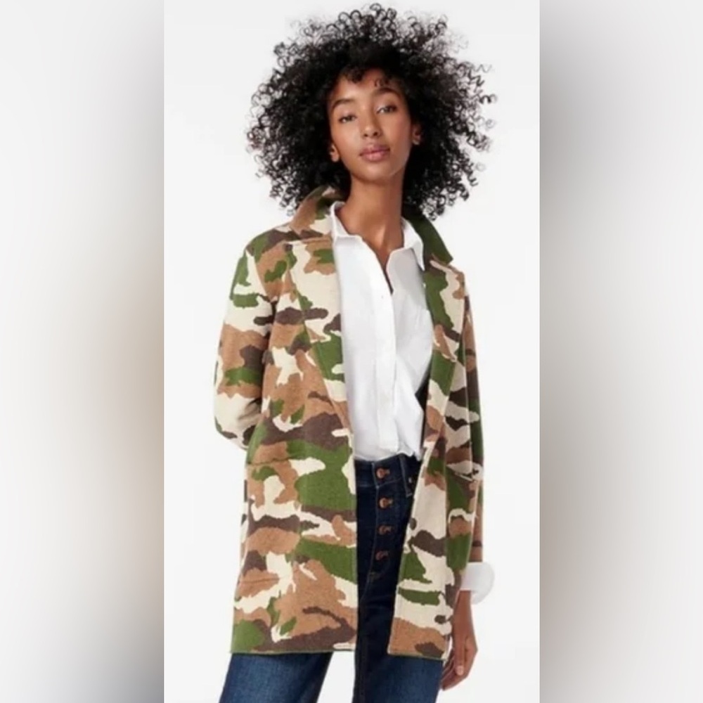 J. Crew Sophie Open-front Sweater Knit Blazer Cardigan Camouflage Wool Large